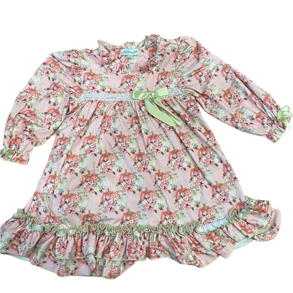 Millie Mae Toddler Girls Beautiful Watercolor Pumpkin Nightgown W/Bows 2T